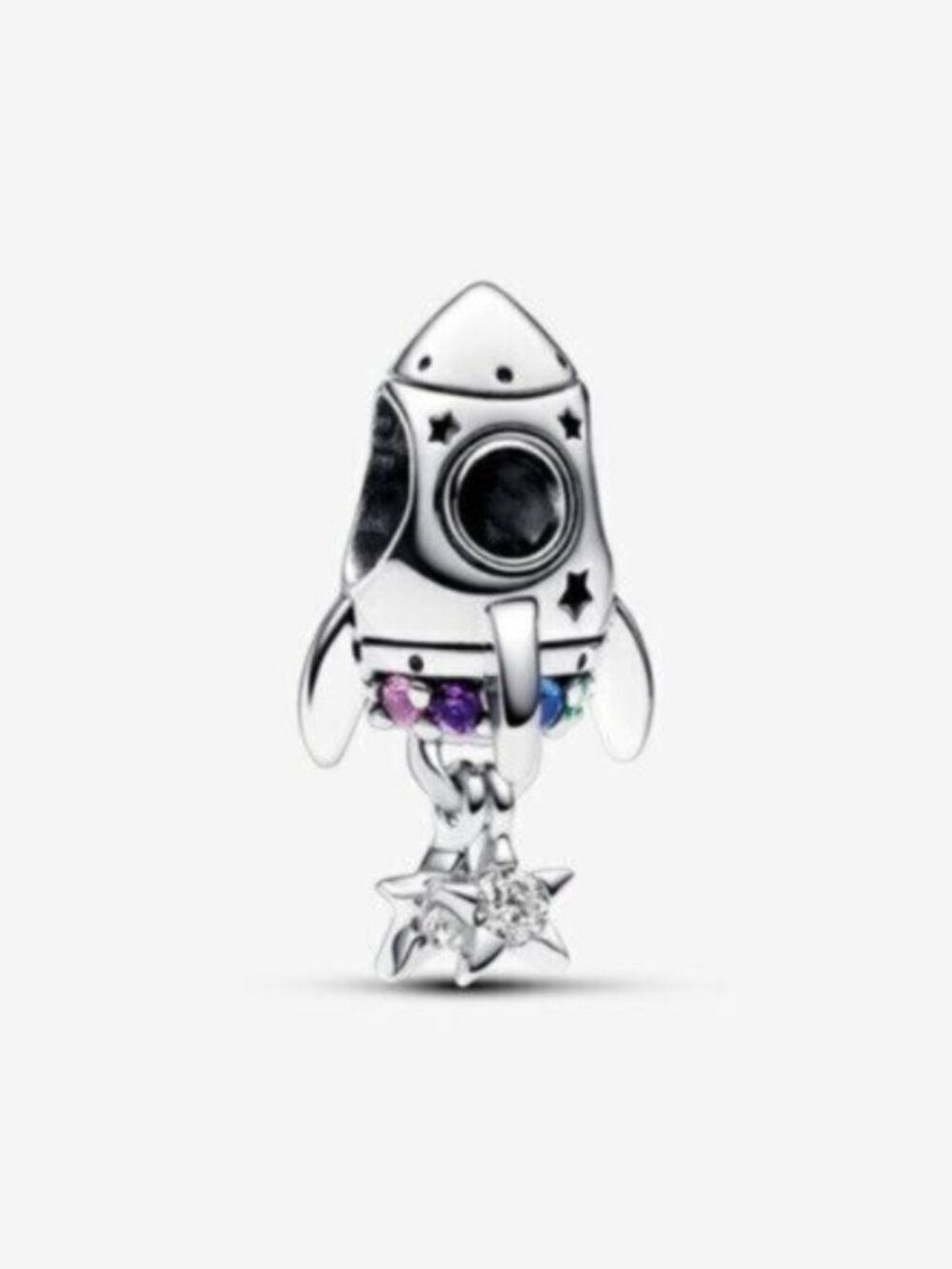 Pandora Silver Rocket Dangle Charm with Purple and Blue Stones